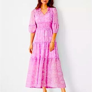 Ann Taylor Size 4 Orchid Paisley Smocked Ruffle Dress